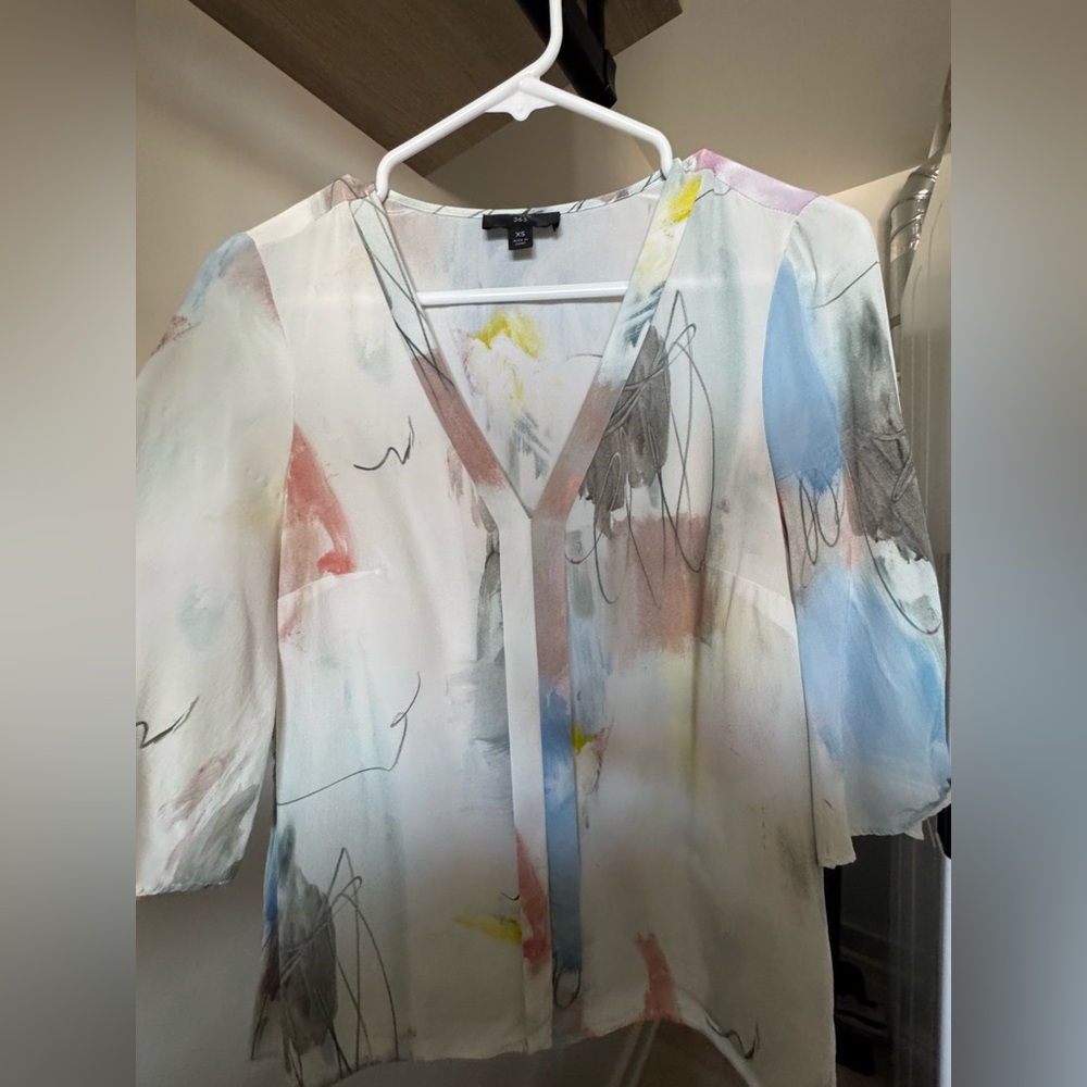 J. Crew Artistic Print Blouse in Cream, Blue, and Pink